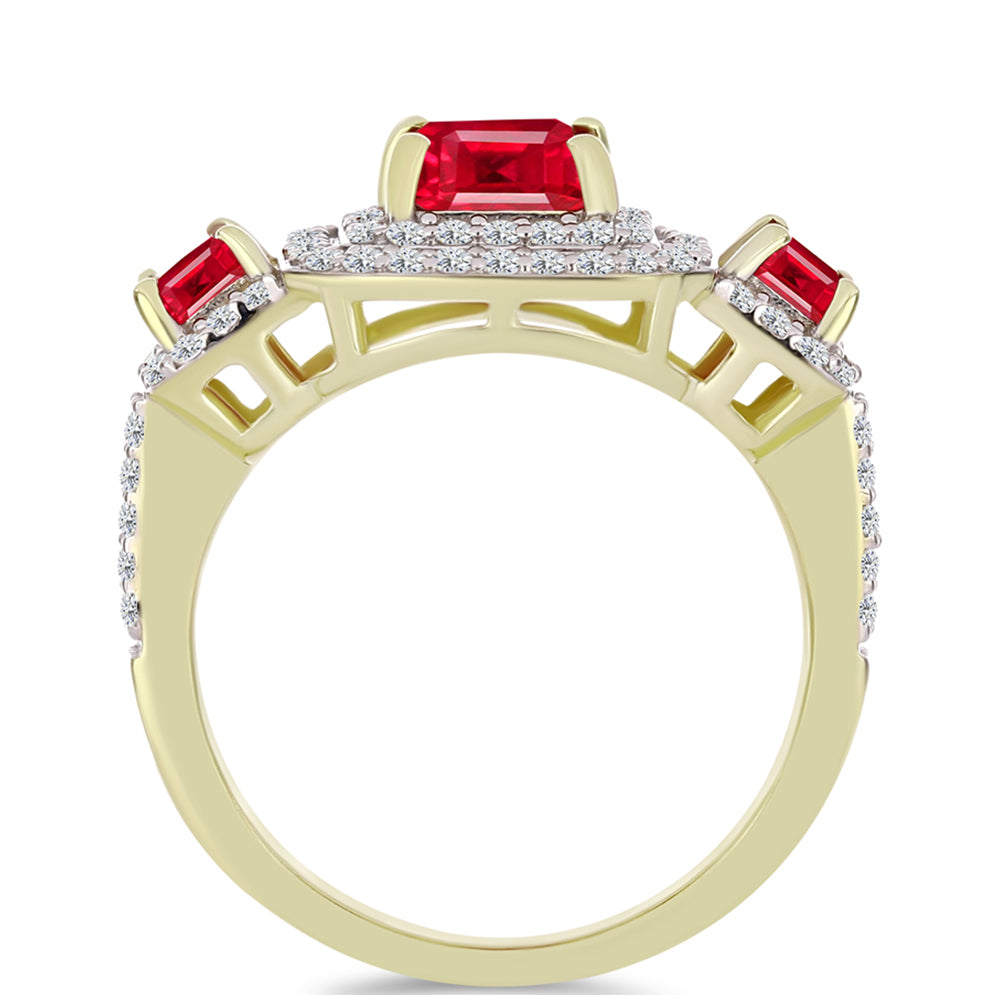 Goldplattierter Silberring mit rotem Achat und weißem Topas 2 