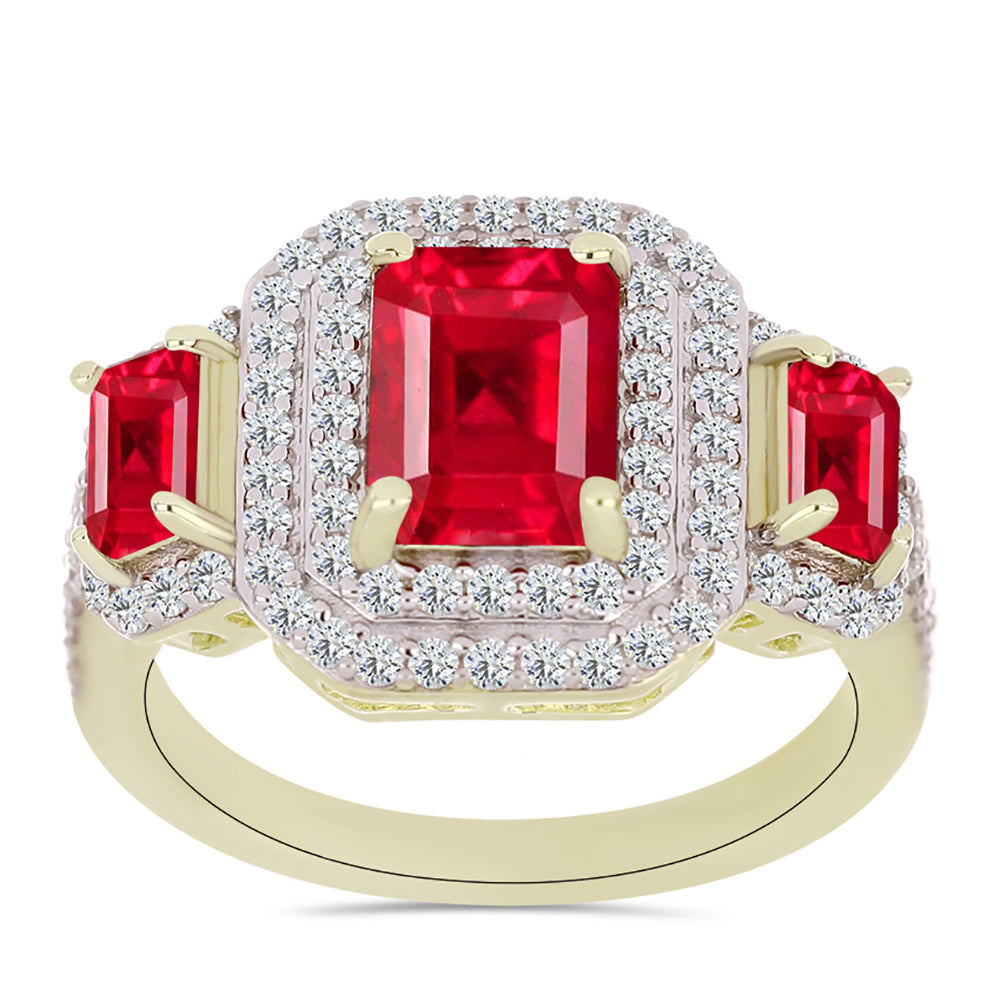 Goldplattierter Silberring mit rotem Achat und weißem Topas 3 