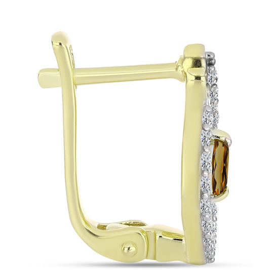Goldplattierte Silberohrringe mit Cognac-Quarz und weißem Topas