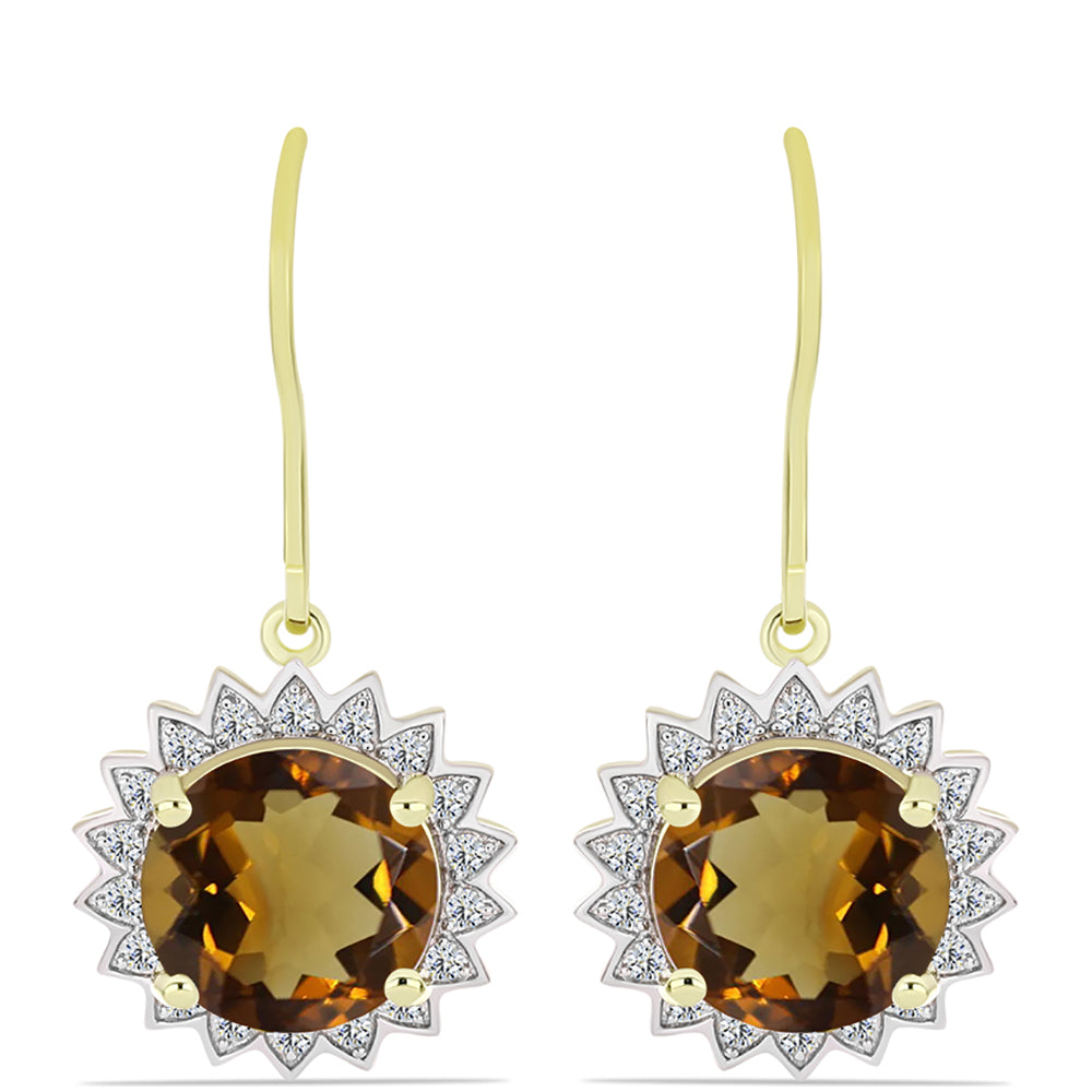 Goldplattierte Silberohrringe mit Cognac-Quarz und weißem Topas 1 