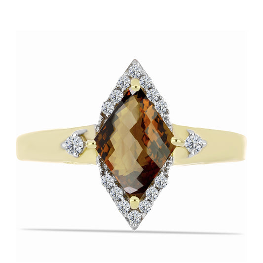 Goldplattierter Silberring mit Cognac-Quarz und weißem Topas