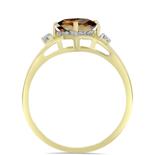 Goldplattierter Silberring mit Cognac-Quarz und weißem Topas