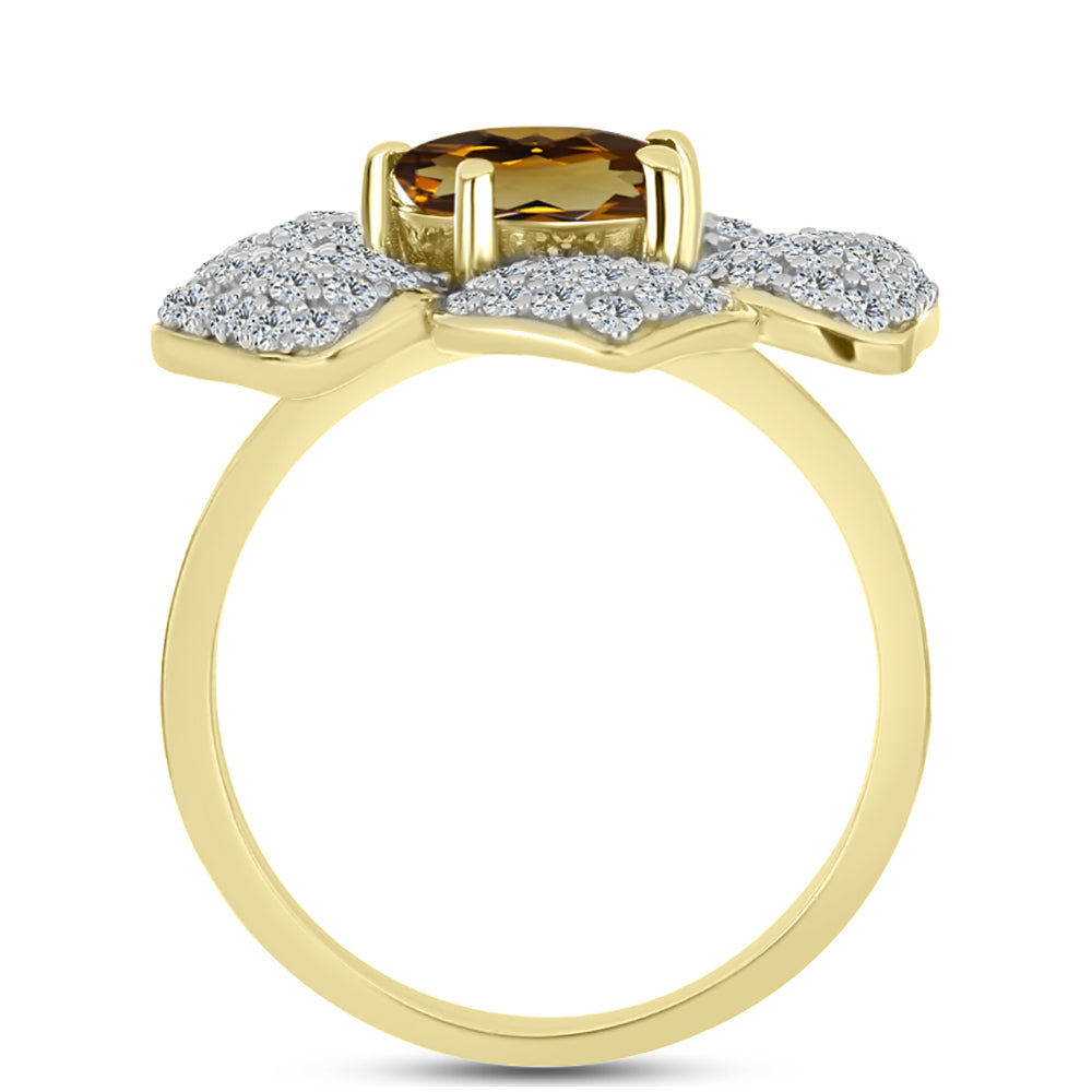 Goldplattierter Silberring mit Cognac-Quarz und weißem Topas 2 