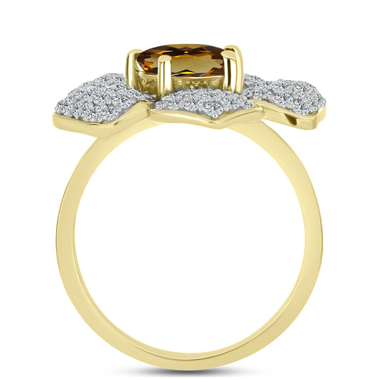 Goldplattierter Silberring mit Cognac-Quarz und weißem Topas