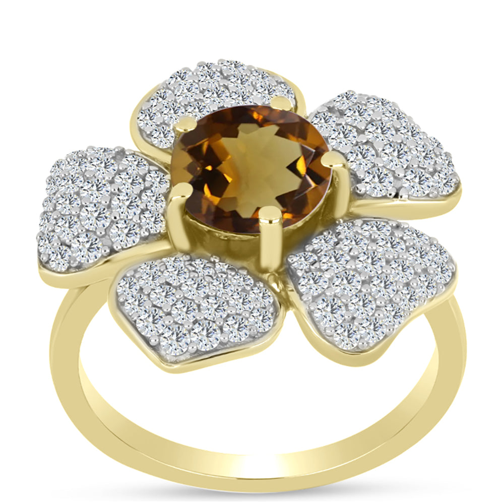 Goldplattierter Silberring mit Cognac-Quarz und weißem Topas