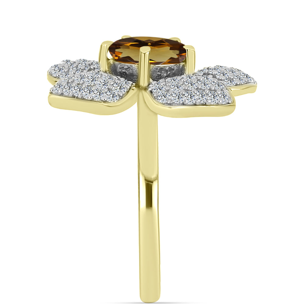 Goldplattierter Silberring mit Cognac-Quarz und weißem Topas 4 