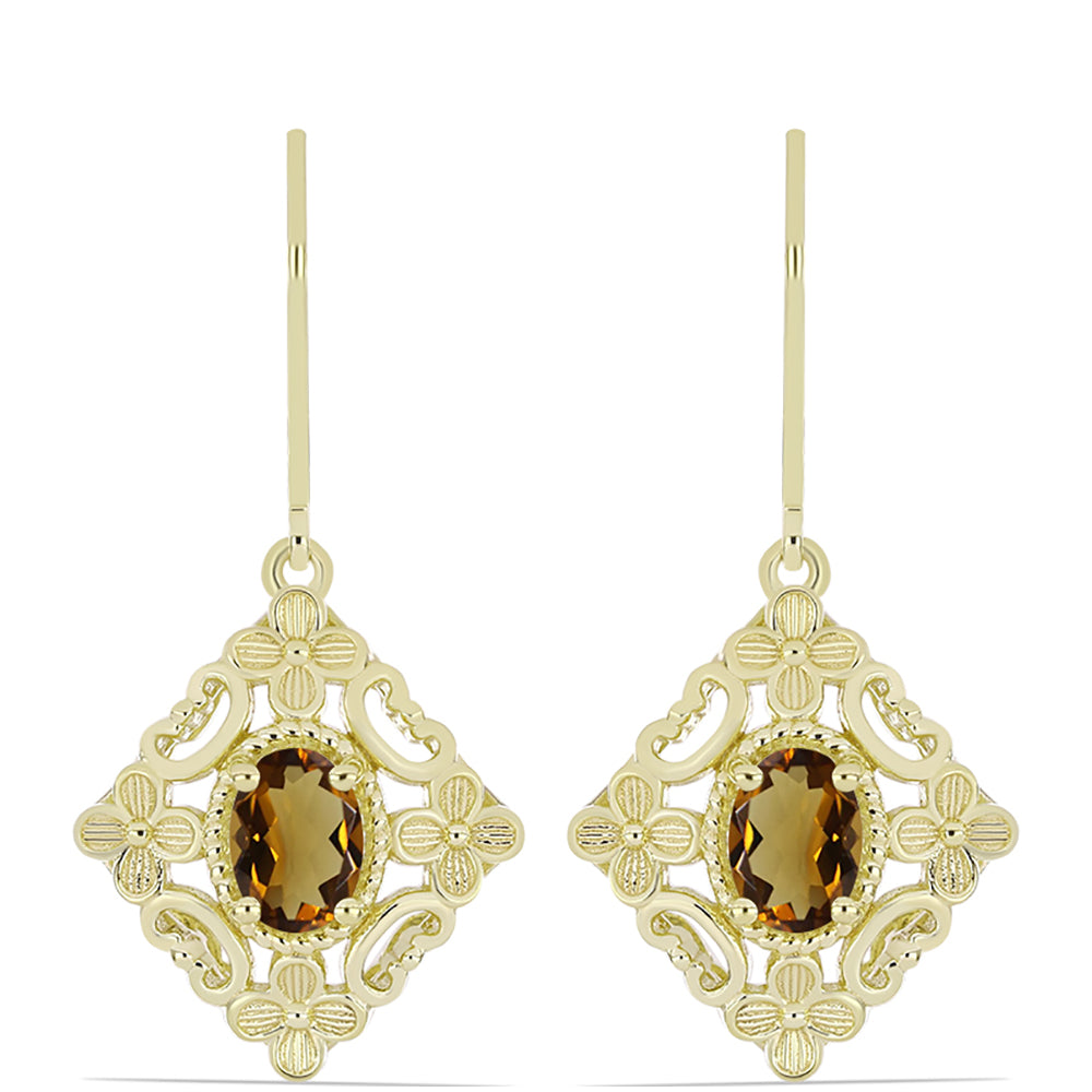 Goldplattierte Silberohrringe mit Cognac-Quarz 1 