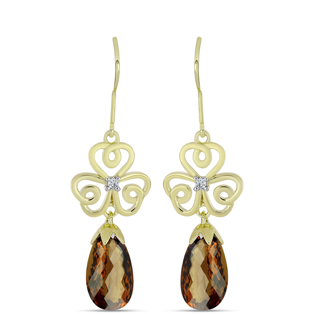 Goldplattierte Silberohrringe mit Cognac-Quarz und weißem Topas
