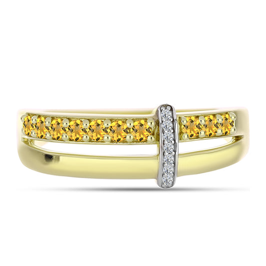 Goldplattierter Silberring mit Cognac-Quarz und weißem Topas