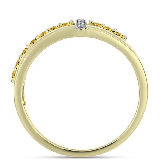 Goldplattierter Silberring mit Cognac-Quarz und weißem Topas
