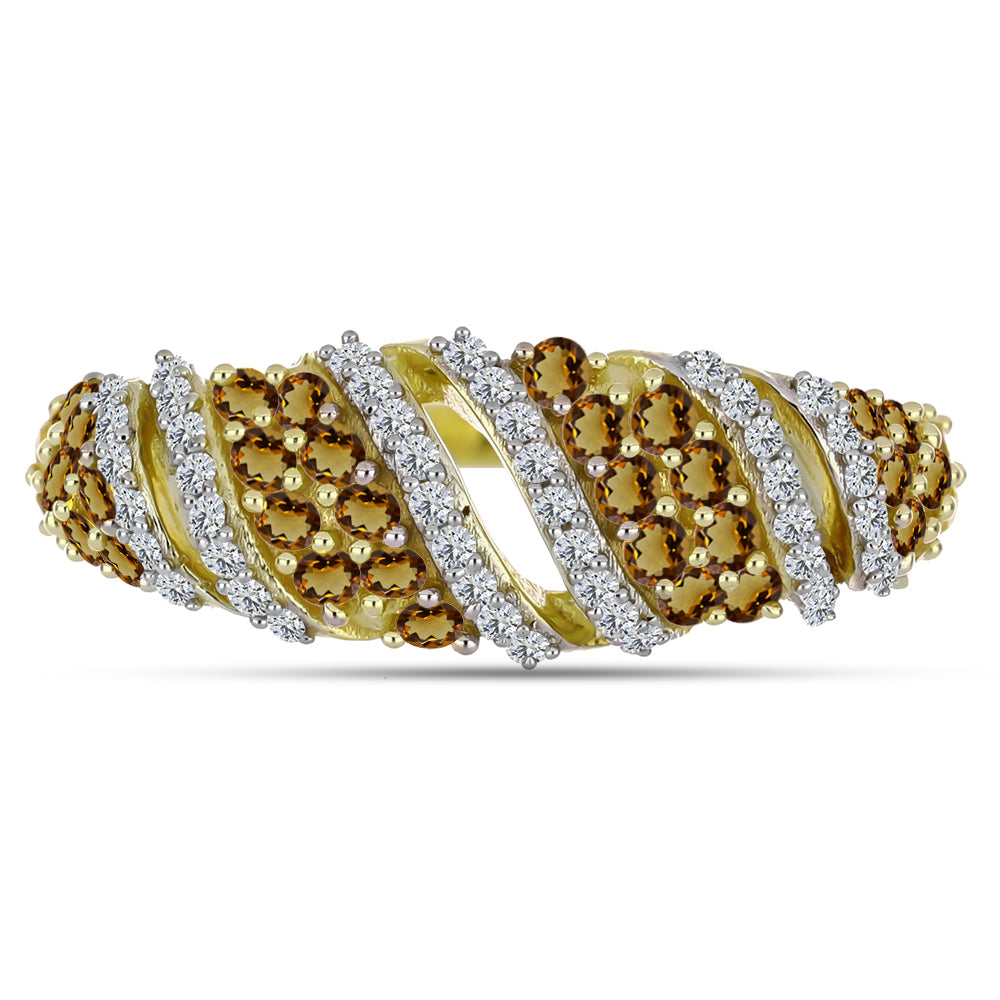 Goldplattierter Silberring mit Cognac-Quarz und weißem Topas