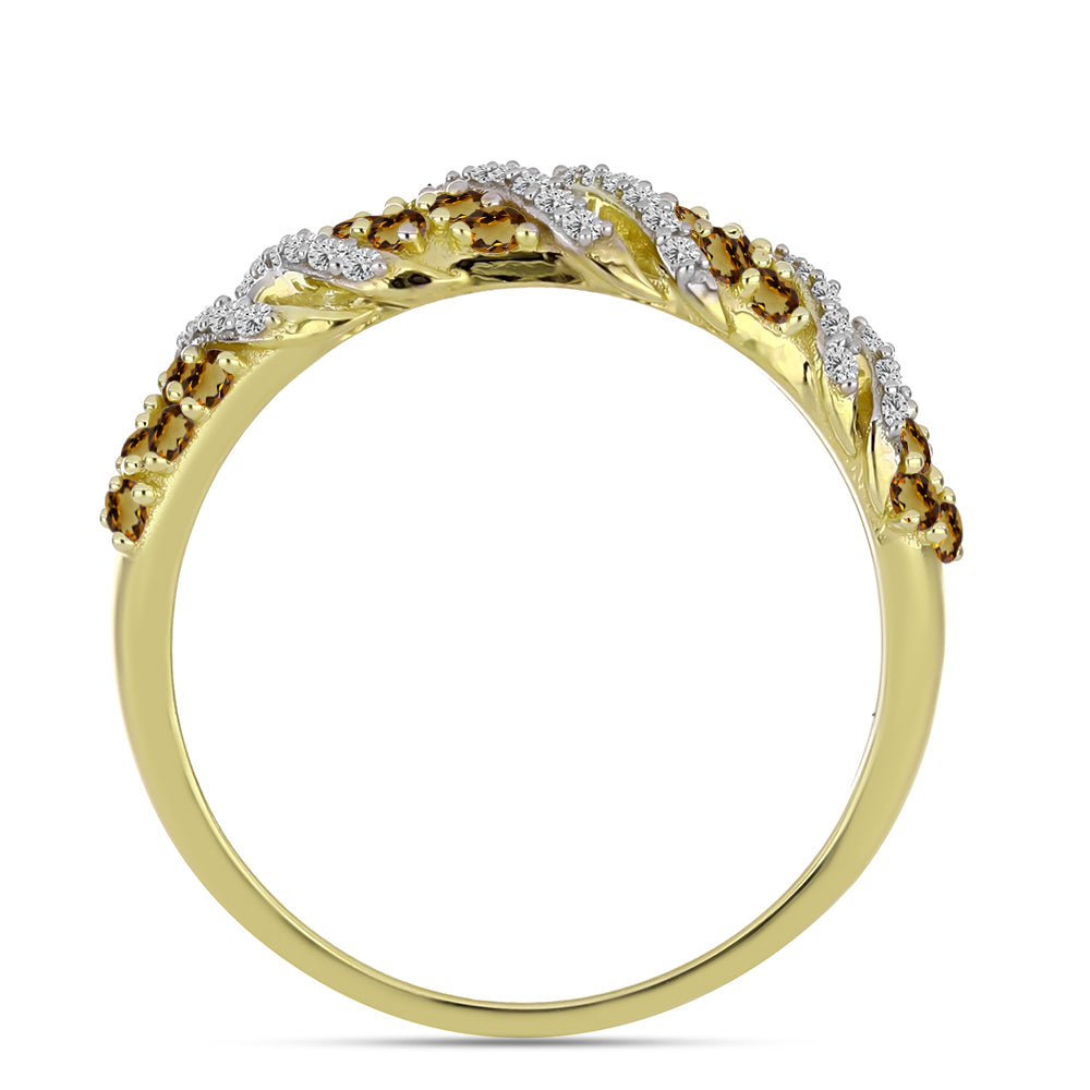 Goldplattierter Silberring mit Cognac-Quarz und weißem Topas 6 