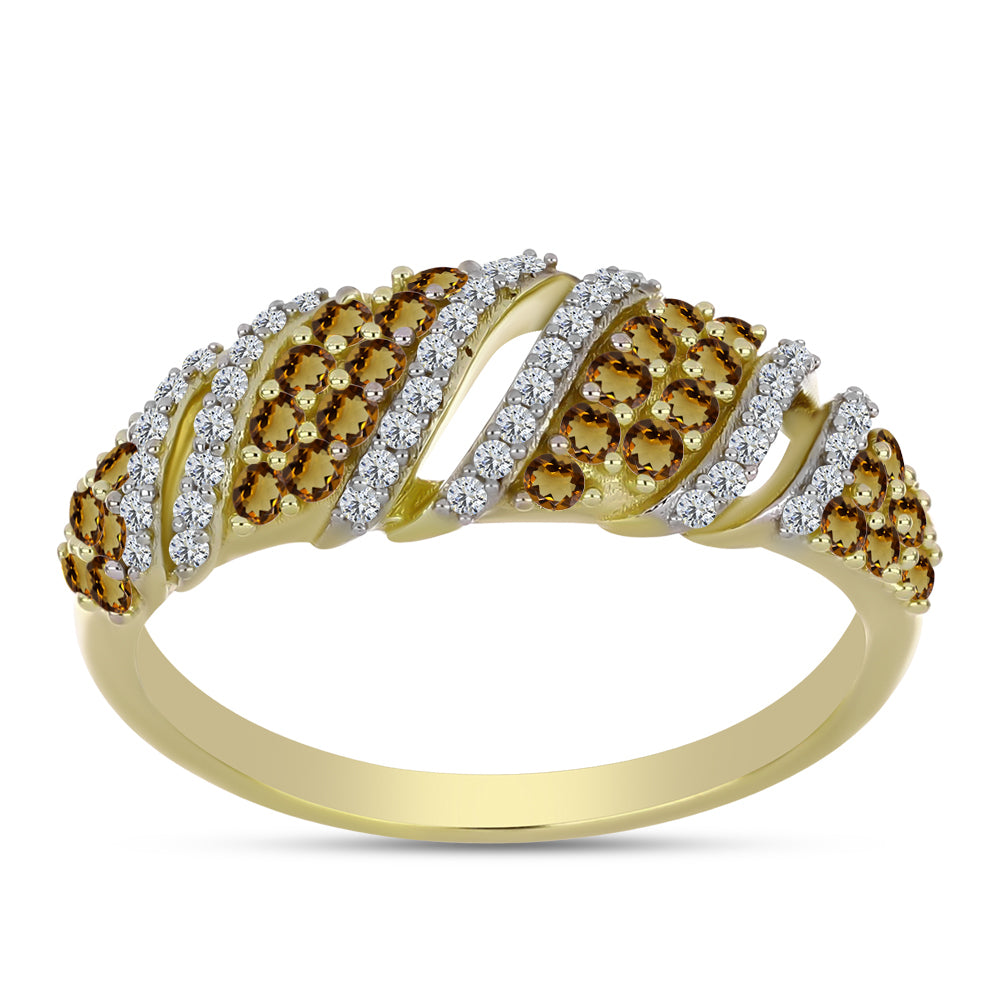 Goldplattierter Silberring mit Cognac-Quarz und weißem Topas 7 