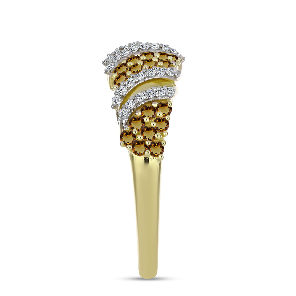 Goldplattierter Silberring mit Cognac-Quarz und weißem Topas 8 