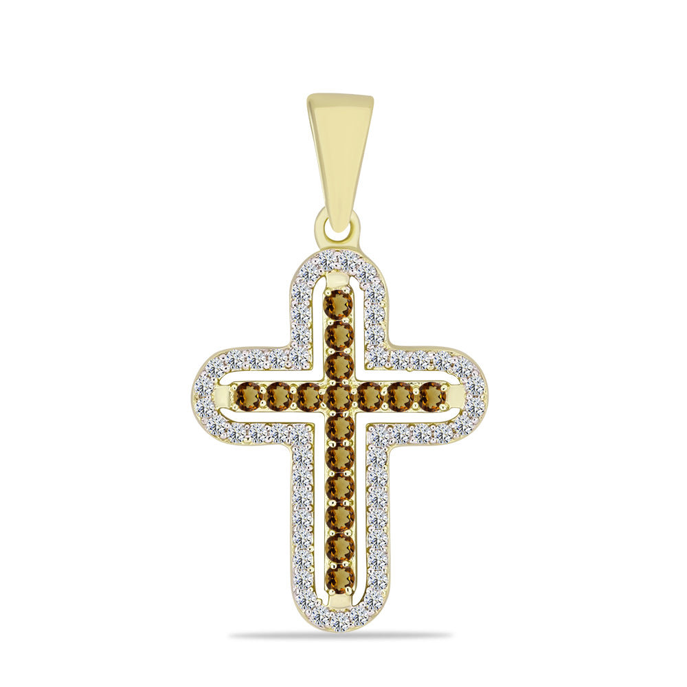 Goldplattierter Silberanhänger mit Cognac-Quarz und weißem Topas 3 