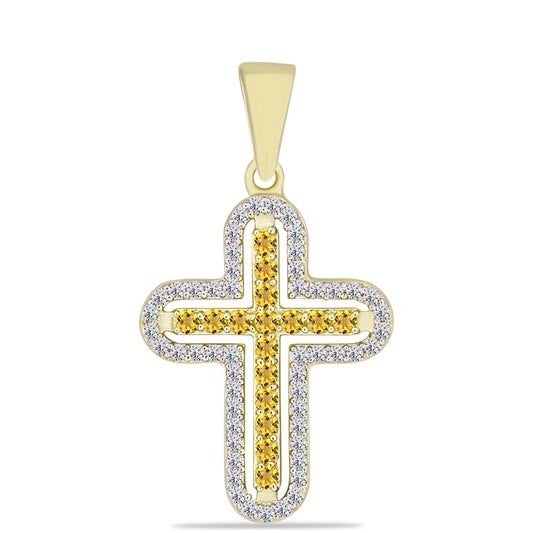 Goldplattierter Silberanhänger mit Cognac-Quarz und weißem Topas