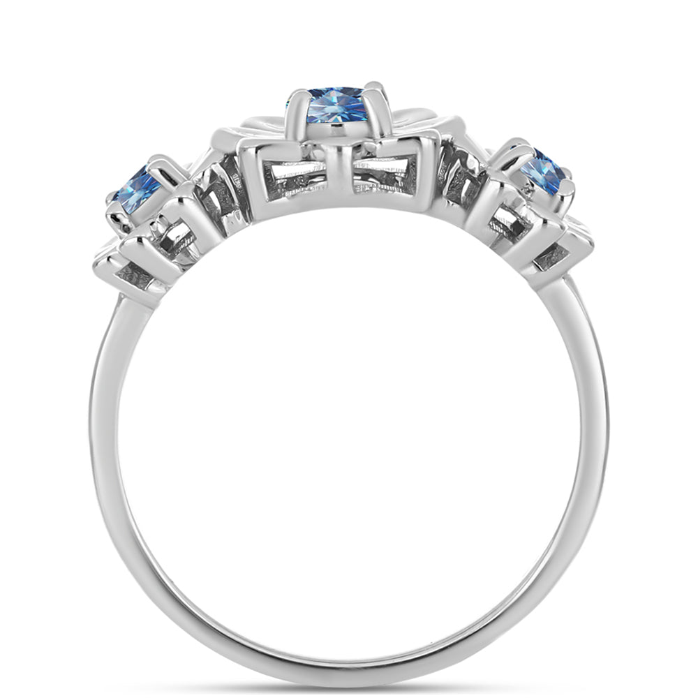 Silberring mit Ozeanblauem Moissanit 2 