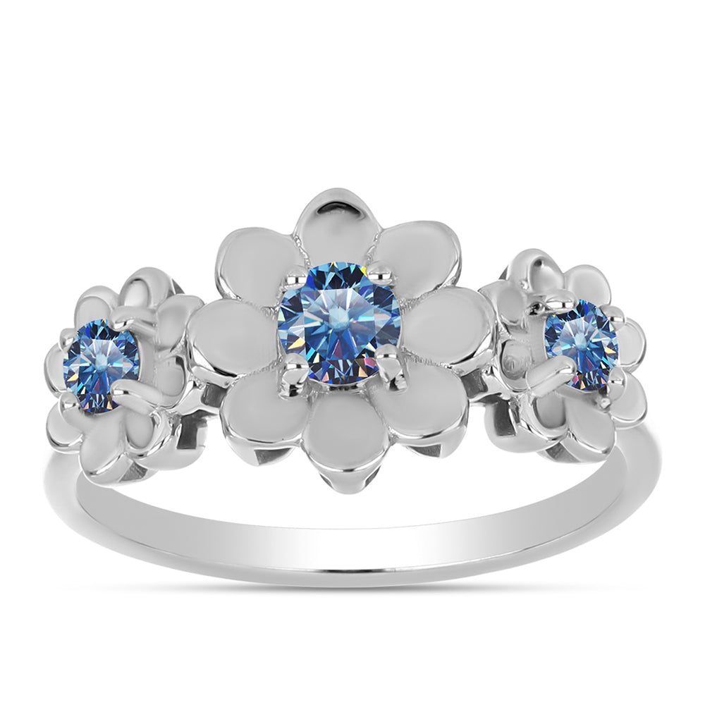 Silberring mit Ozeanblauem Moissanit
