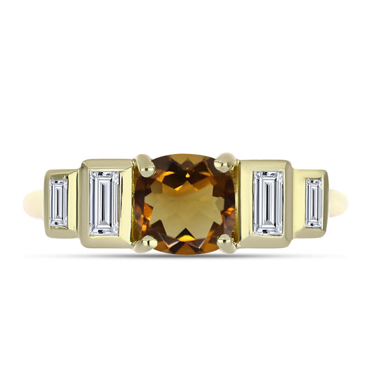 Goldplattierter Silberring mit Cognac-Quarz und weißem Zirkon