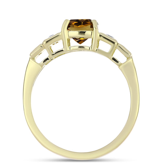 Goldplattierter Silberring mit Cognac-Quarz und weißem Zirkon