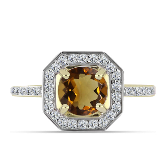 Goldplattierter Silberring mit Cognac-Quarz und weißem Topas