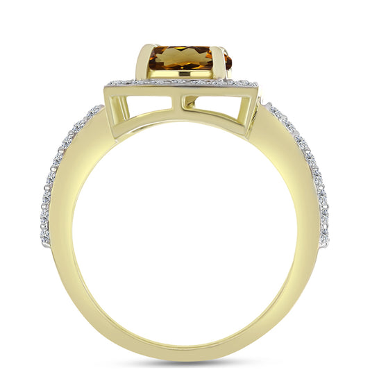 Goldplattierter Silberring mit Cognac-Quarz und weißem Topas