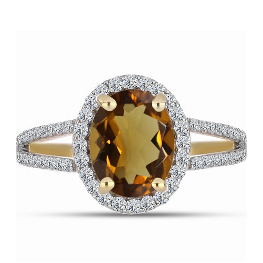 Goldplattierter Silberring mit Cognac-Quarz und weißem Topas