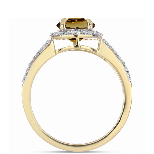 Goldplattierter Silberring mit Cognac-Quarz und weißem Topas