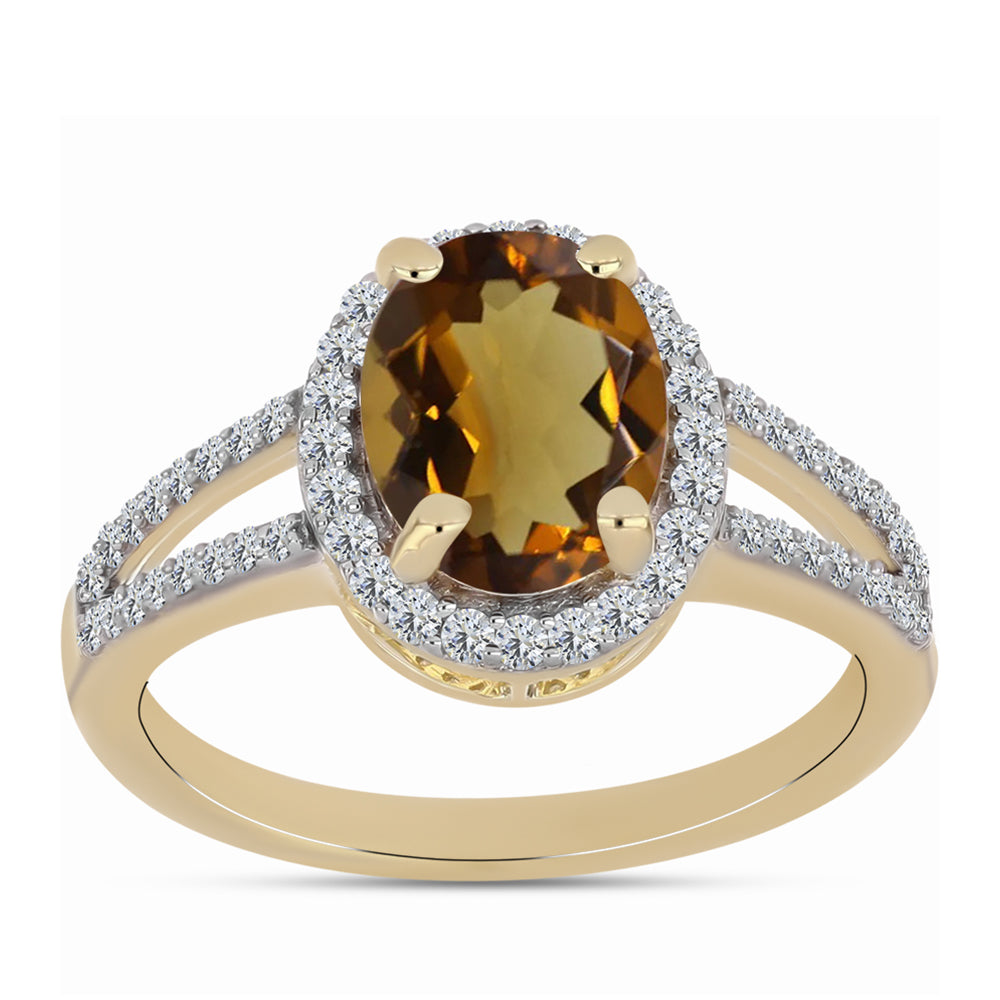 Goldplattierter Silberring mit Cognac-Quarz und weißem Topas 3 