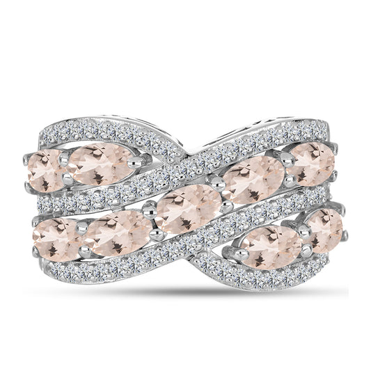 Silberring mit Morganit aus Gozareh und weißem Topas