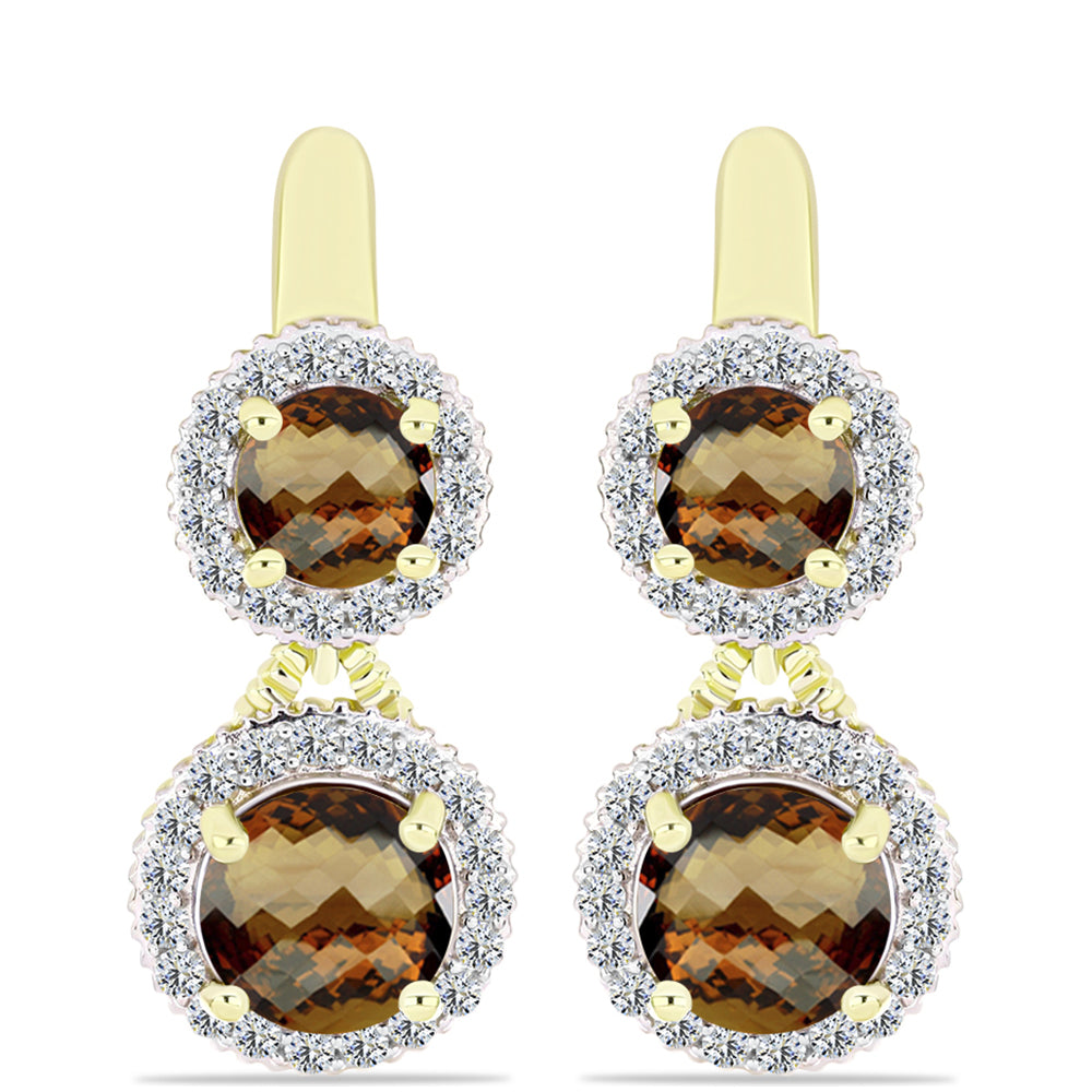 Goldplattierte Silberohrringe mit Cognac-Quarz und weißem Topas