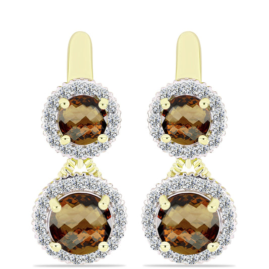 Goldplattierte Silberohrringe mit Cognac-Quarz und weißem Topas