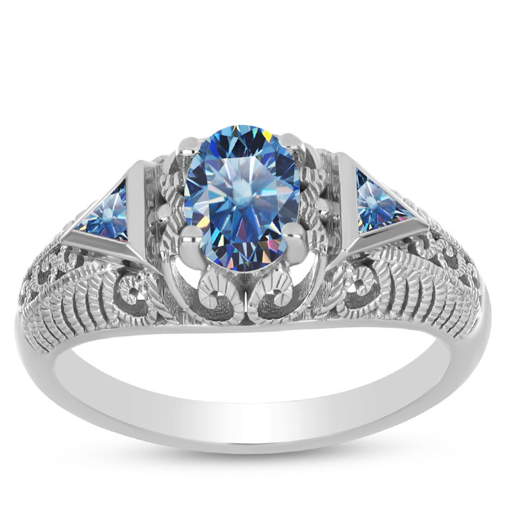 Silberring mit Ozeanblauem Moissanit
