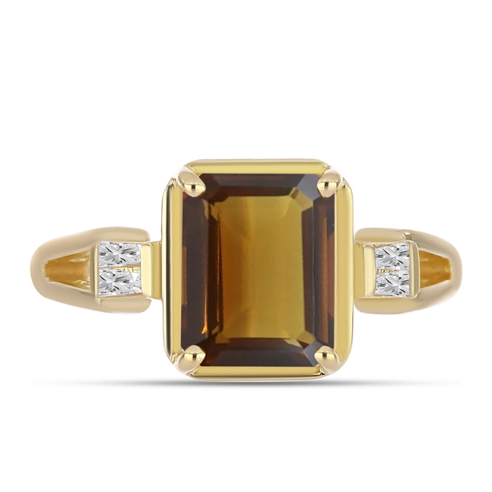 Goldplattierter Silberring mit Cognac-Quarz und weißem Zirkon 1 