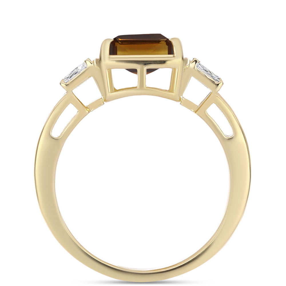 Goldplattierter Silberring mit Cognac-Quarz und weißem Zirkon 2 