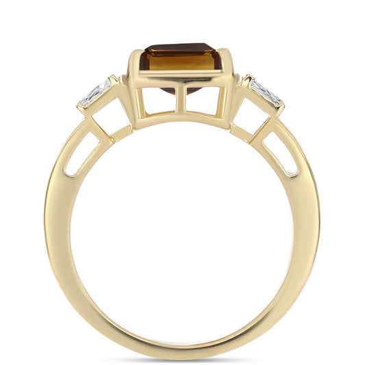 Goldplattierter Silberring mit Cognac-Quarz und weißem Zirkon