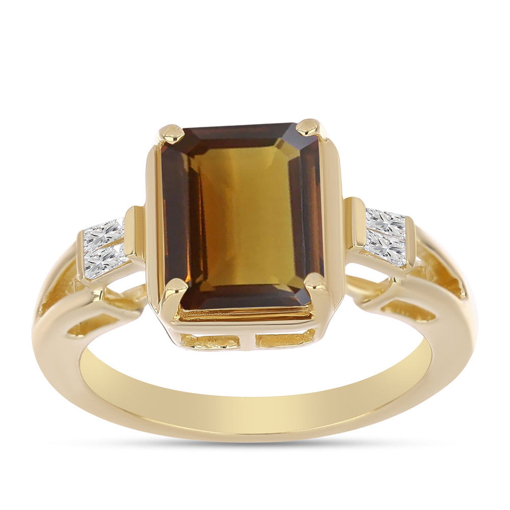 Goldplattierter Silberring mit Cognac-Quarz und weißem Zirkon 3 