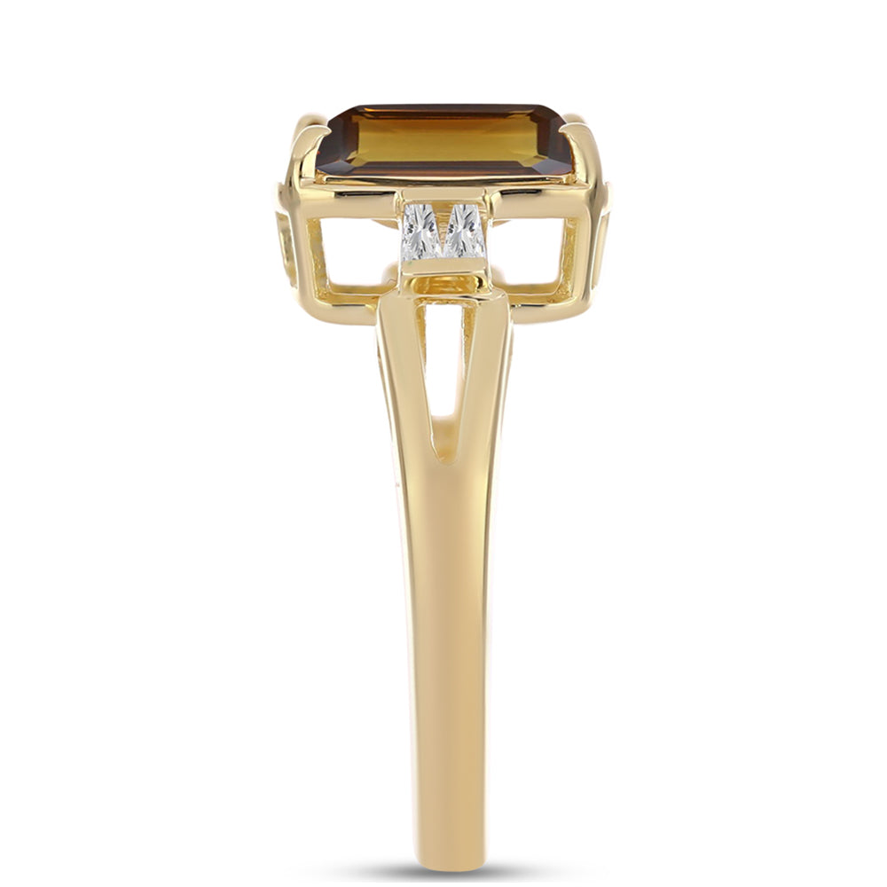 Goldplattierter Silberring mit Cognac-Quarz und weißem Zirkon