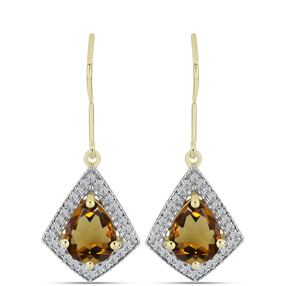 Goldplattierte Silberohrringe mit Cognac-Quarz und weißem Topas