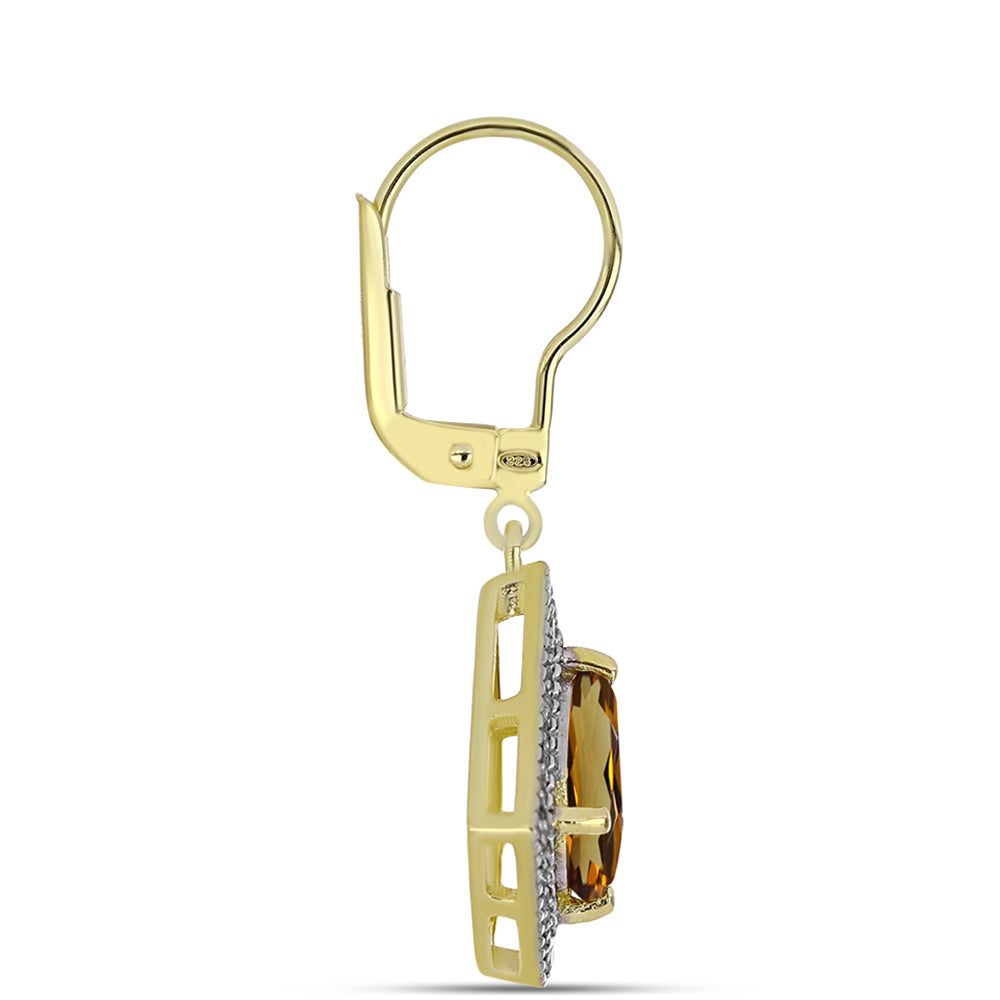 Goldplattierte Silberohrringe mit Cognac-Quarz und weißem Topas 2 
