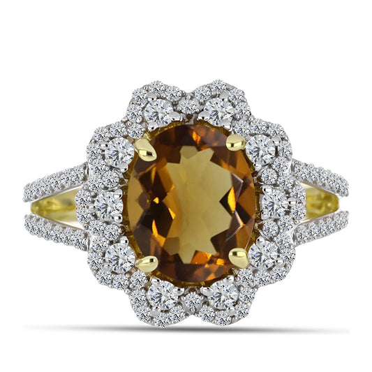 Goldplattierter Silberring mit Cognac-Quarz und weißem Topas