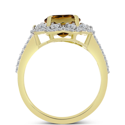 Goldplattierter Silberring mit Cognac-Quarz und weißem Topas
