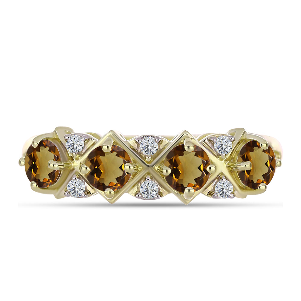 Goldplattierter Silberring mit Cognac-Quarz und weißem Topas 2 
