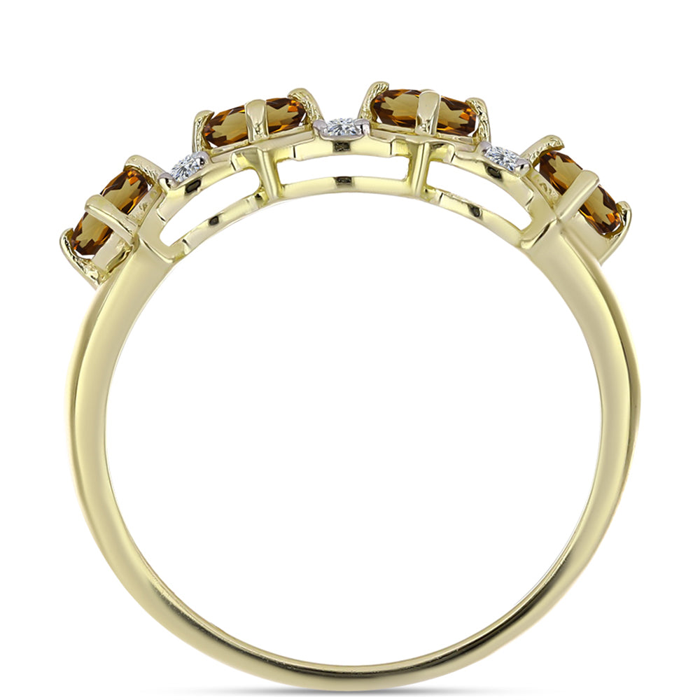 Goldplattierter Silberring mit Cognac-Quarz und weißem Topas