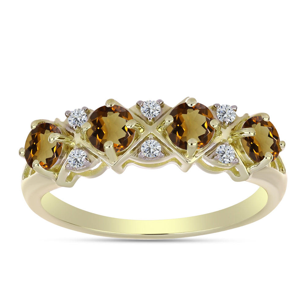 Goldplattierter Silberring mit Cognac-Quarz und weißem Topas