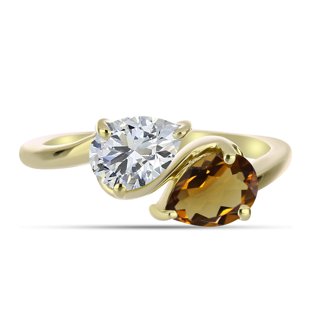 Goldplattierter Silberring mit Cognac-Quarz und weißem Topas
