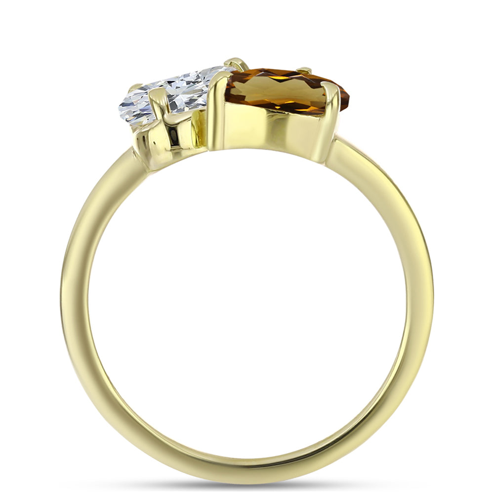 Goldplattierter Silberring mit Cognac-Quarz und weißem Topas