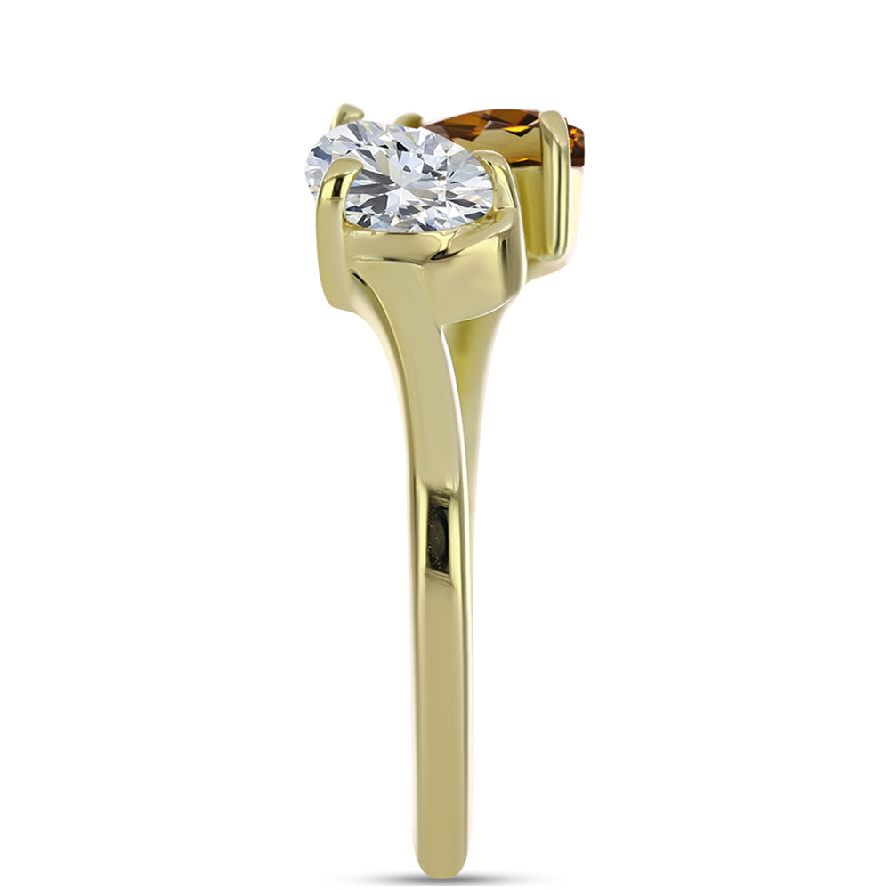 Goldplattierter Silberring mit Cognac-Quarz und weißem Topas