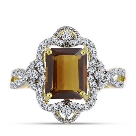 Goldplattierter Silberring mit Cognac-Quarz und weißem Topas