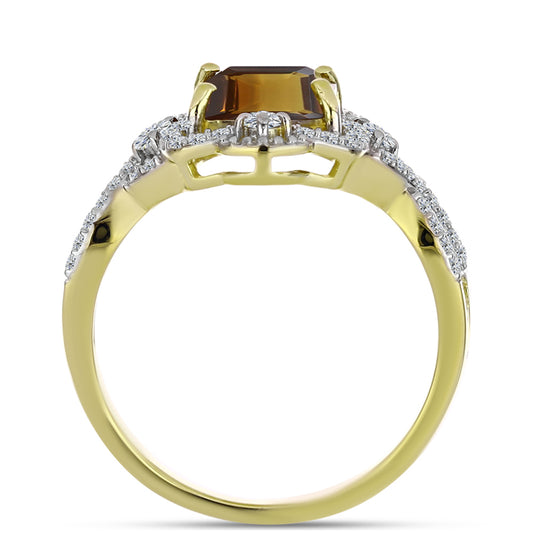 Goldplattierter Silberring mit Cognac-Quarz und weißem Topas